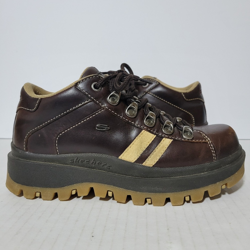 VTG Skechers Jammers Womens Shoes Sz 6.5 Brown Leather Y2K LUG Chunky 45067
